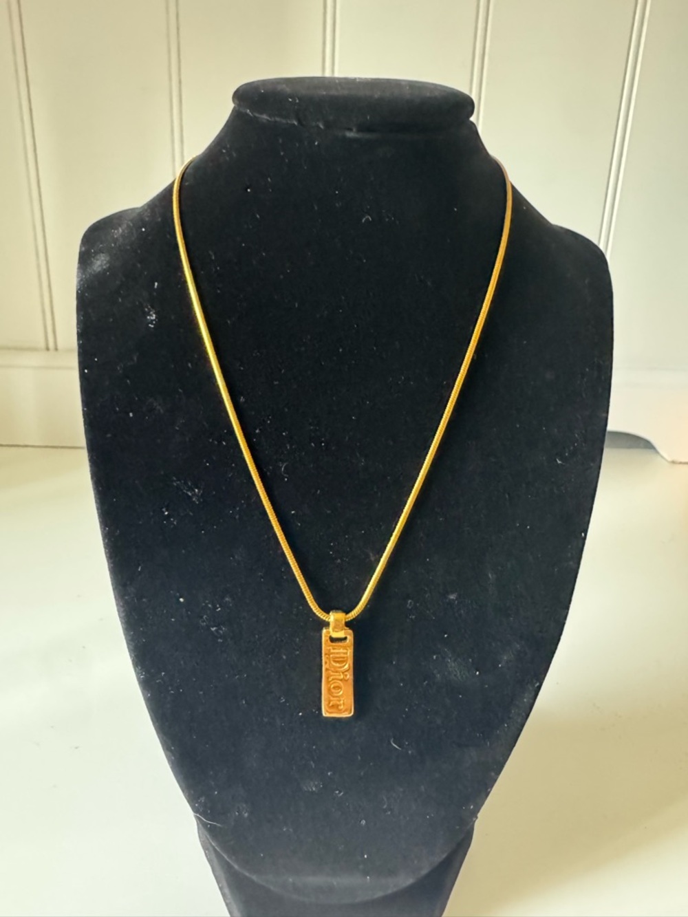 Dior Women’s Vintage Gold Logo Plaque Tag Necklace